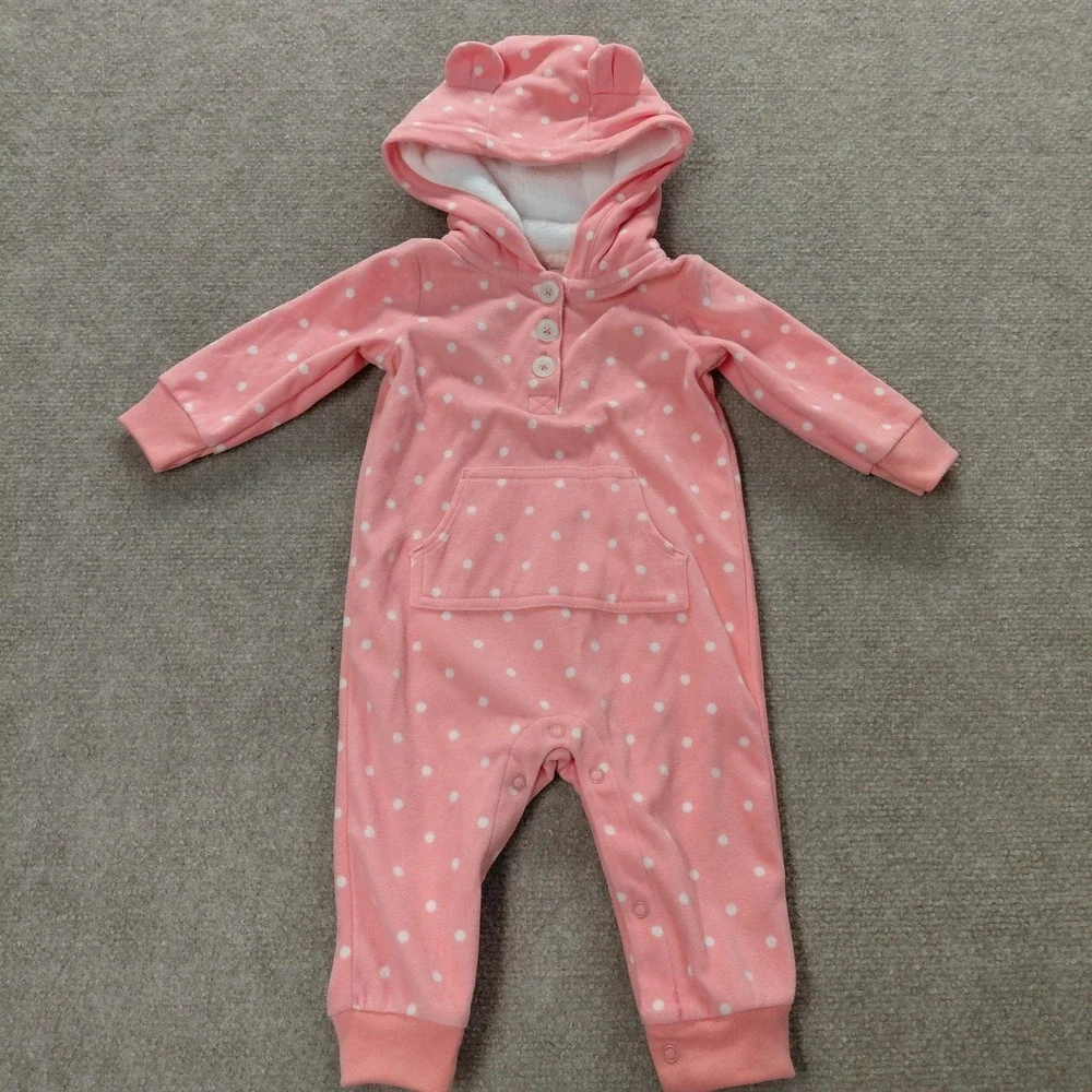 CARTERS Fleece Sleeper Pink All‎ Over Polkadot Print Girls 6 Month Snap Opening